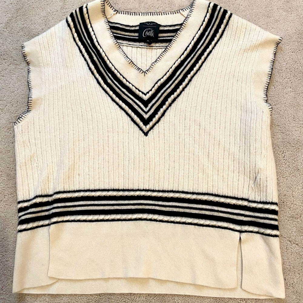 Rag and Bone Disney Cruella White Merino Wool Blend Sweater Vest